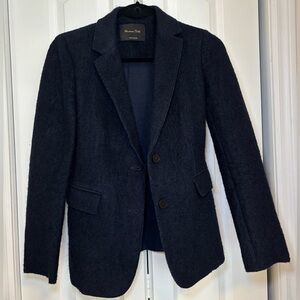 Massimo Dutti - Long Sleeve Women’s Business Casual Office Navy Blue Wool Blazer